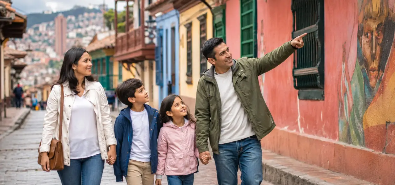 Familia de turistas con niños en Bogotá