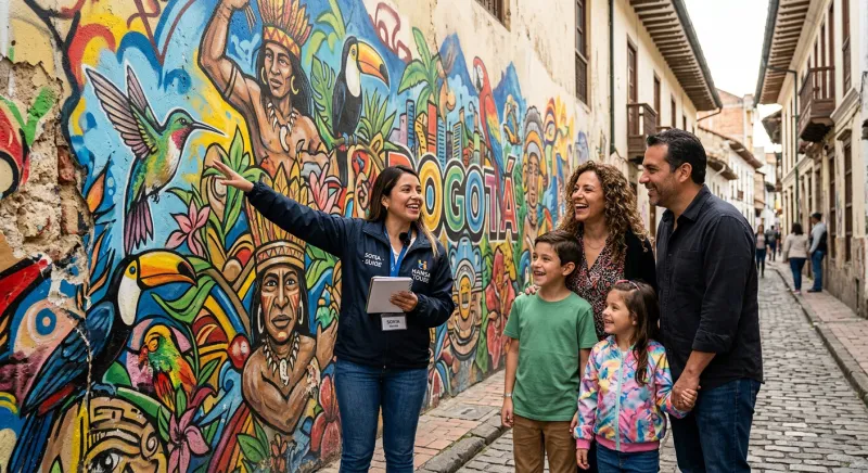 Familia de turistas en Callejón del Embudo de Bogotá
