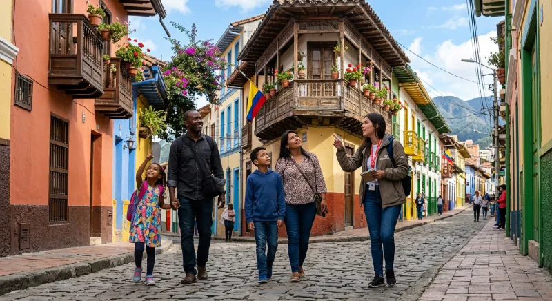Familia de turistas en La Candelaria de Bogotá