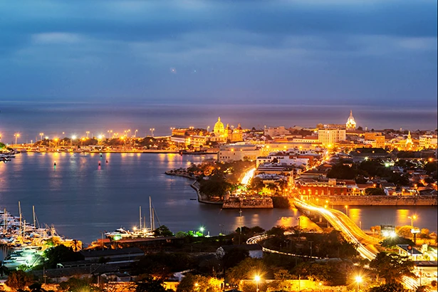 Panoramic view of Cartagena at night
