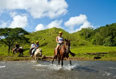 Caballos atravesando río