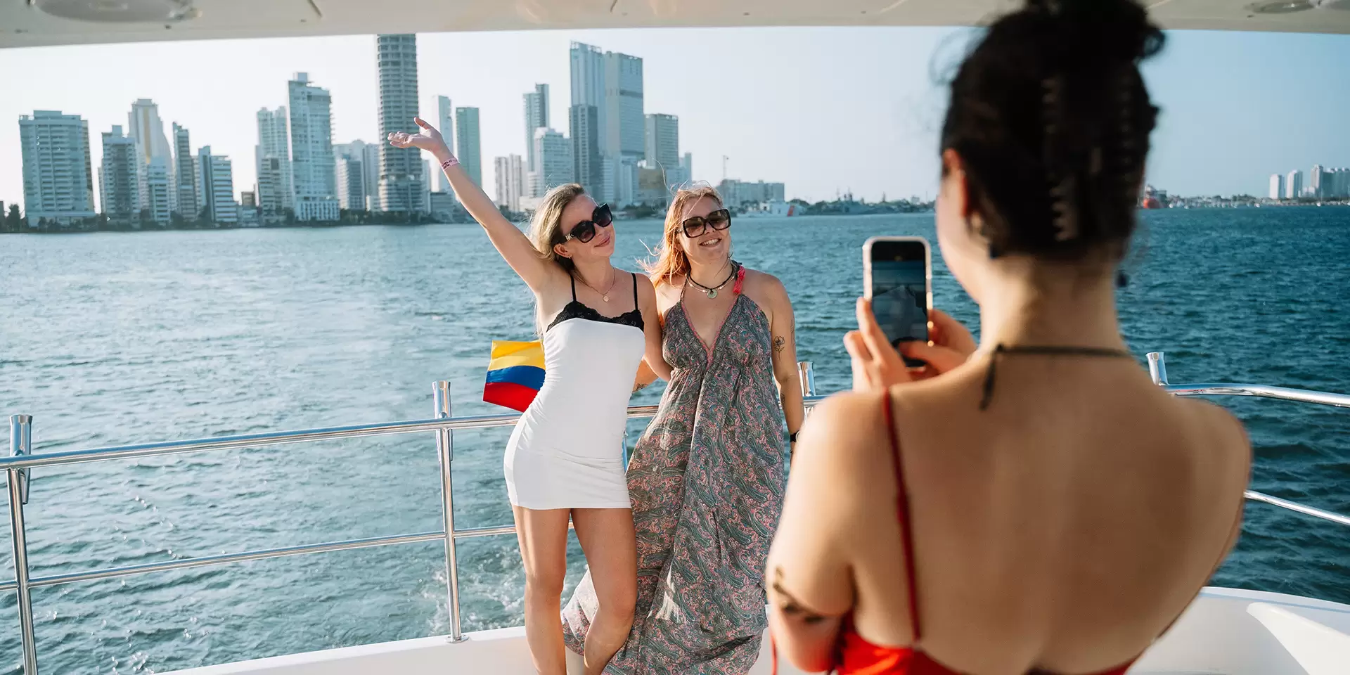 Tourists on a boat reantal in Cartagena Colombia