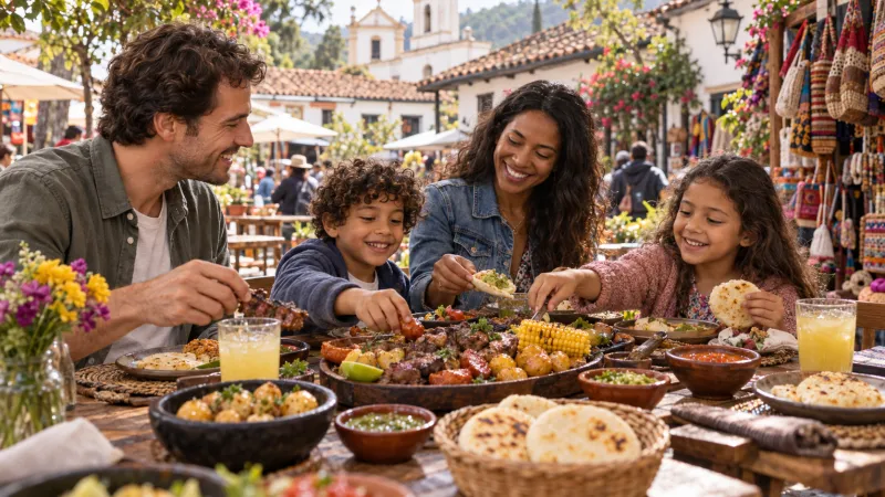 Turistas probando street food en Bogotá