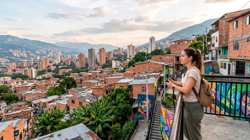 Tursita sola viajando por Medellín